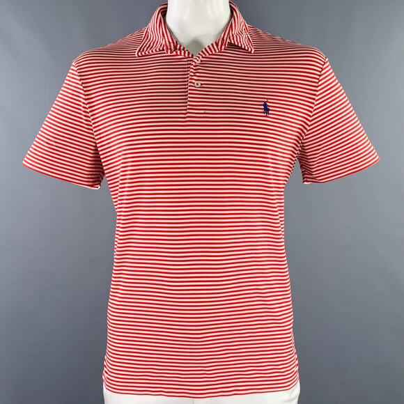 POLO by RALPH LAUREN Size L Red White Stripe Polyester Blend Polo - Picture 1 of 6